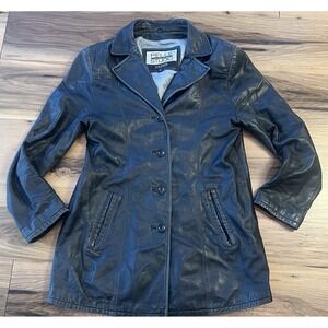 Pelle Studio Wilsons Black Leather Jacket Women's Medium Button Front Coat Fair